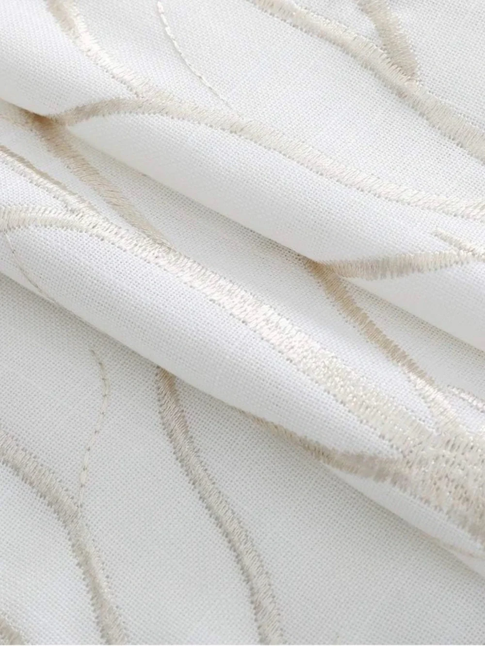 Set of 2 Twin Six Embroidered Curtains Tree Branch white tan 95 x 52 faux linen
